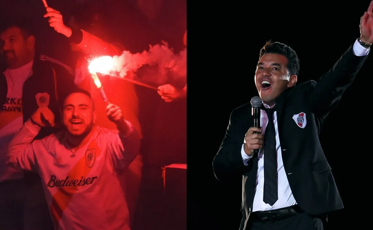 Gallardo y el momento inolvidable en el que cantó a la par de los hinchas: "River, River yo te quiero". (FOTOS: Getty)