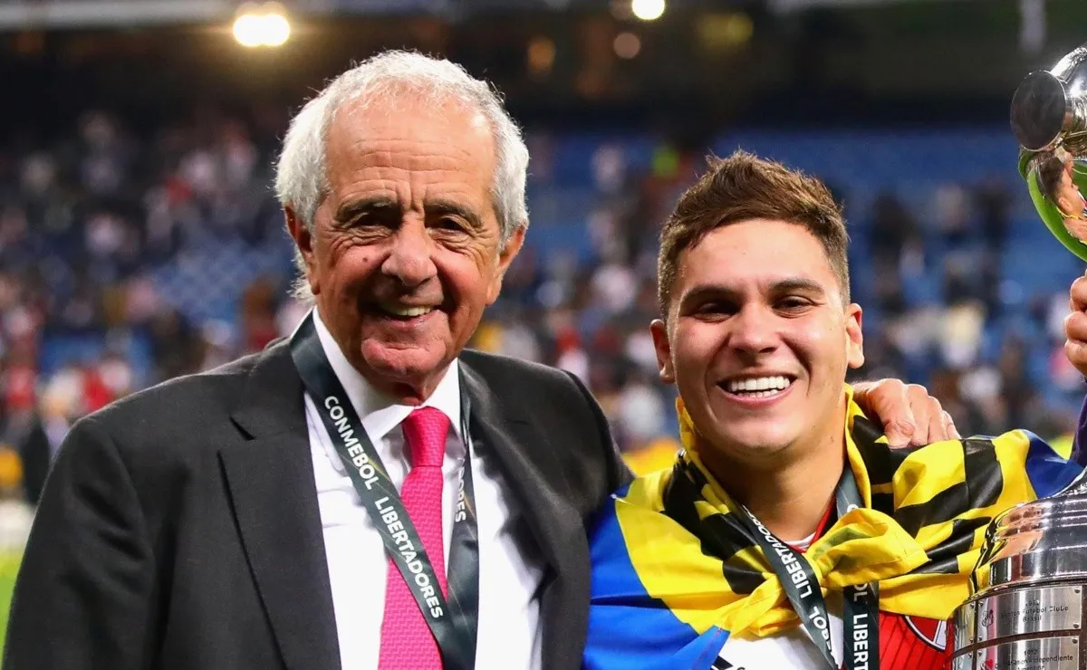 D'Onofrio y Quintero compartieron este momento inolvidable en Madrid luego de River 3- Boca 1. (FOTO: Getty)