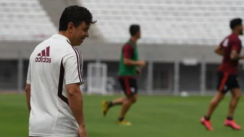 El Muñeco, sonriente en el entrenamiento de este viernes en el Monumental