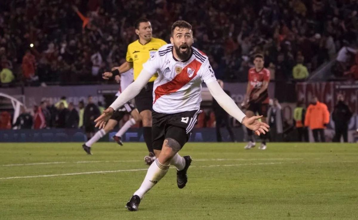 El festejo del Oso en su último gol en River hasta el momento