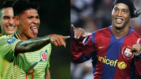 Carrascal intenta imitar a Ronaldinho.