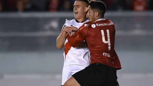 Borré forcejea con Figal en último encuentro disputado en ese estadio, que fue empate 0-0 por la Libertadores 2018