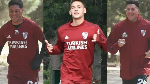 Enzo Pérez, Martínez Quarta y Bologna, tres que se divierten en la pretemporada.