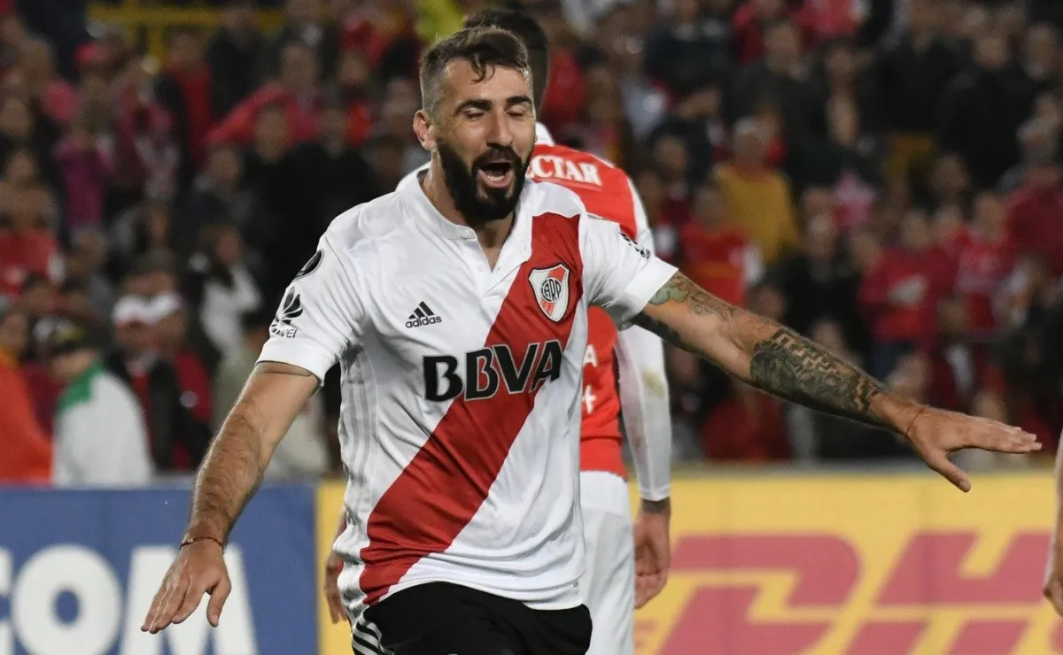 El festejo del gol de Pratto, en el último antecedente de River jugando en la altura