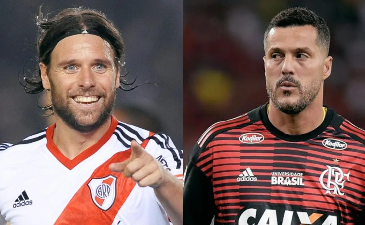 Cavenaghi y Julio Cesar, ex jugadores de River y Flamengo que se enfrentarán.