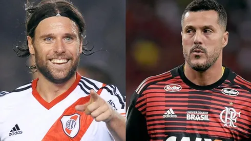 Cavenaghi y Julio Cesar, ex jugadores de River y Flamengo que se enfrentarán.