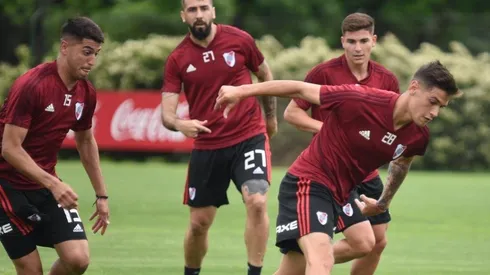 Los jugadores de River durante la práctica de esta mañana.
