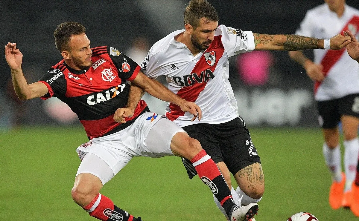 Lucas Pratto, en el empate por 2-2 entre River y Flamengo en 2018.