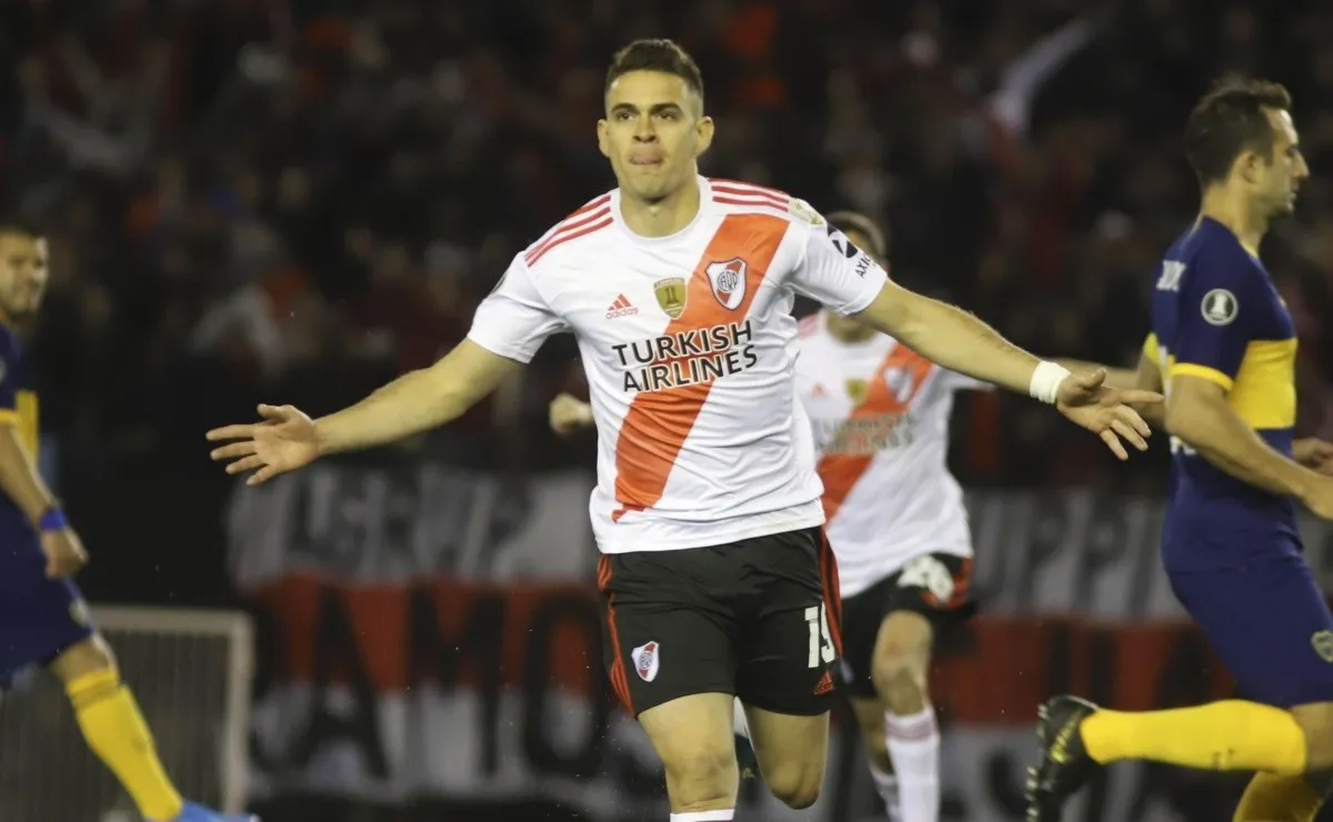 El festejo de Rafael Borré en el partido de ida.