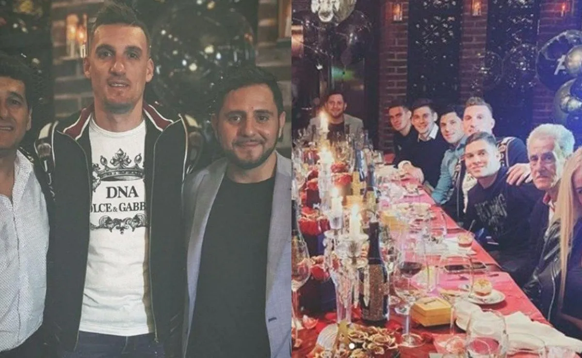 Armani, junto a sus representantes y amigos.