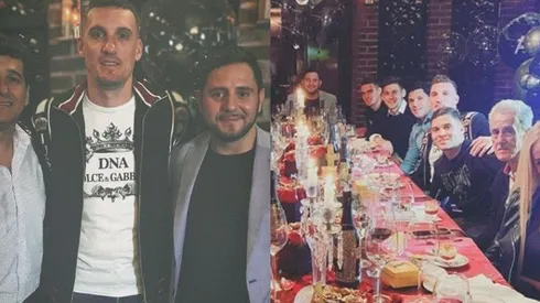 Armani, junto a sus representantes y amigos.