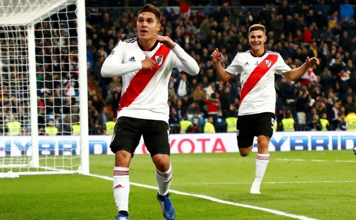 Quintero festejando ante Boca en la final de la Libertadores 2018.