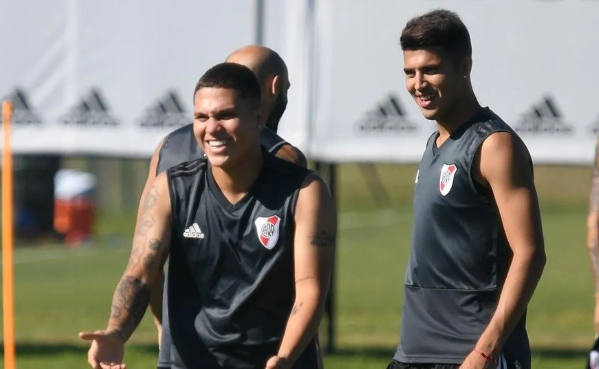 Juanfer Quintero y Exequiel Palacios terminaron con molestias físicas ante Racing. (FOTO: Diego Haliasz - Prensa River)