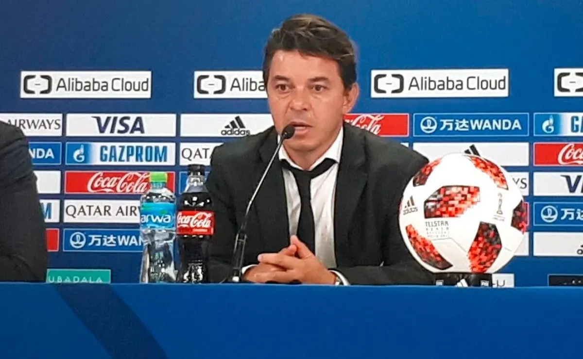 Marcelo Gallardo en la conferencia de prensa post triunfo ante Kashima.