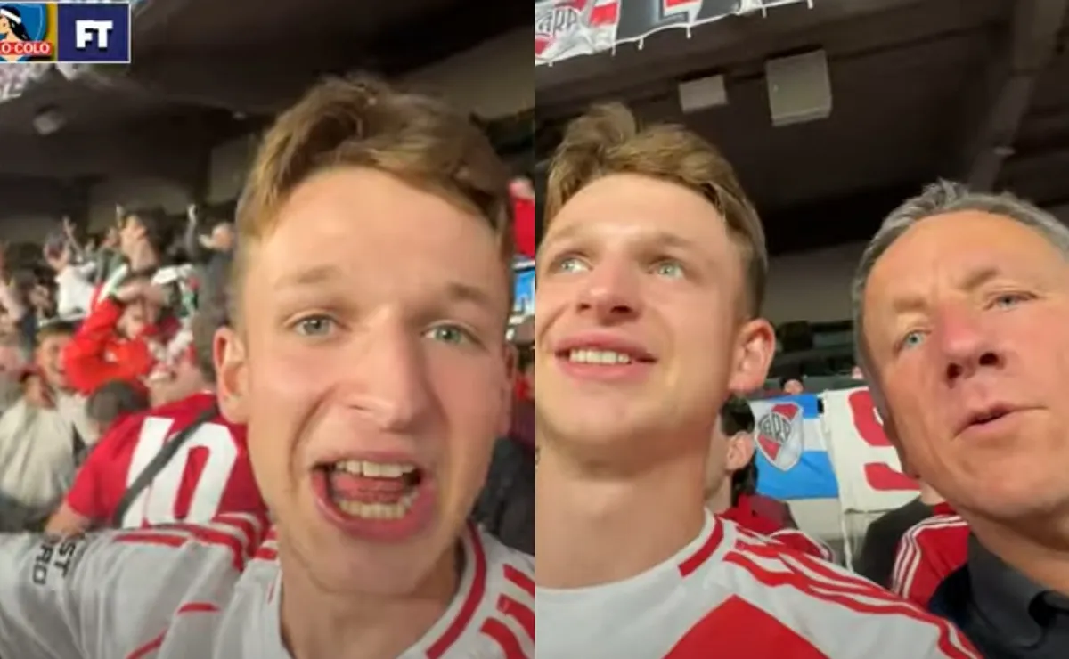 Dos ingleses maravillados con el Monumental y la hinchada de River (Captura Youtube).