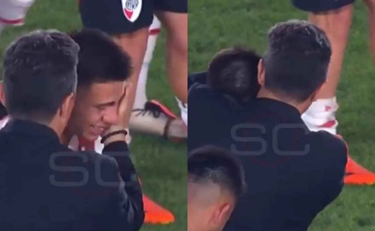 Abrazo paternal de Gallardo a Echeverri (Foto Captura ESPN).