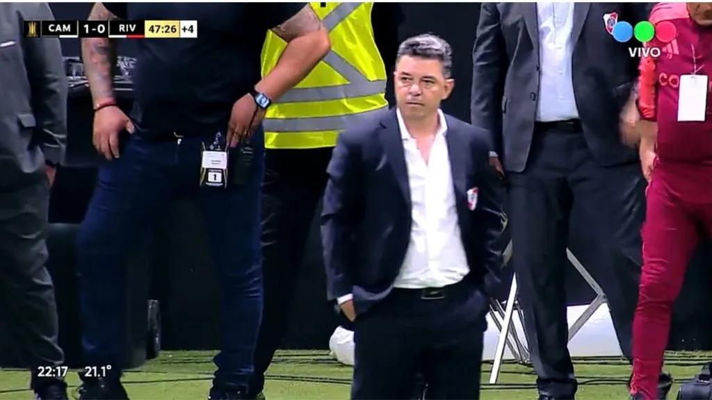 La cara de Gallardo tras el primer tiempo de River.