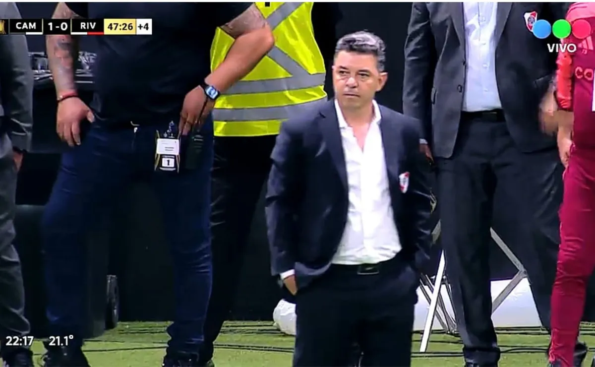 La cara de Gallardo tras el primer tiempo de River.