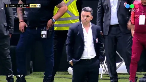 La cara de Gallardo tras el primer tiempo de River.