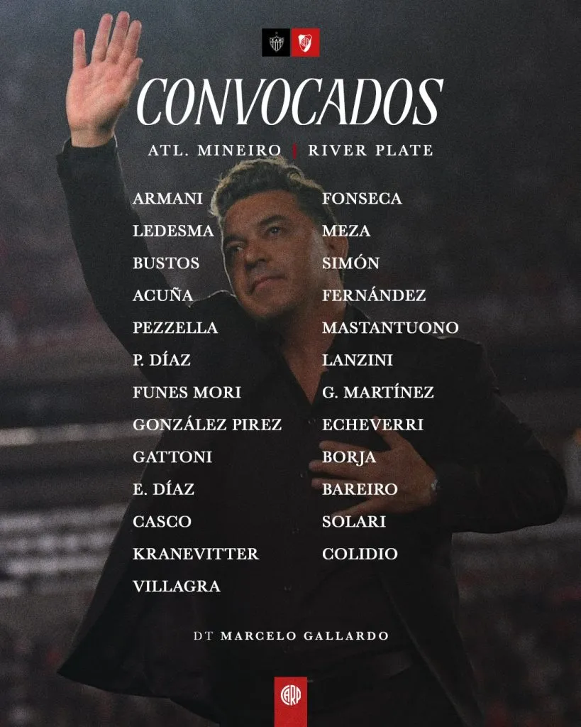 Los convocados de River frente a Mineiro.