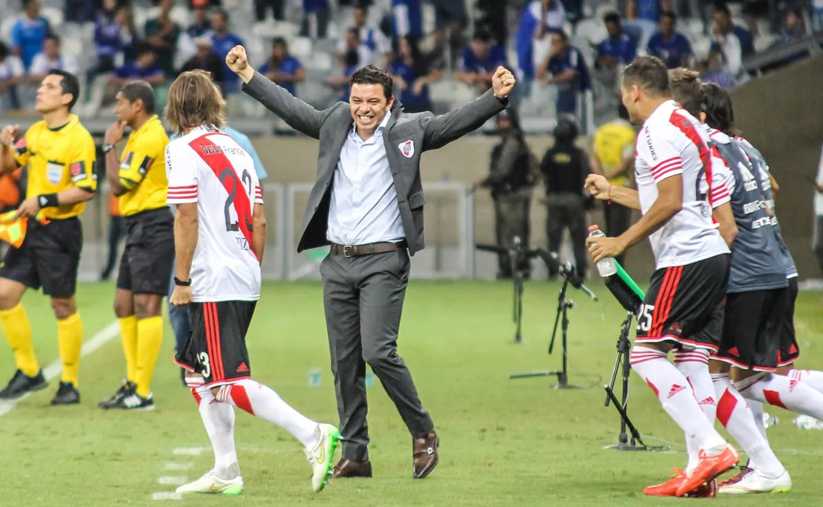 Marcelo Gallardo festeja la goleada de River ante Cruzeiro en 2015