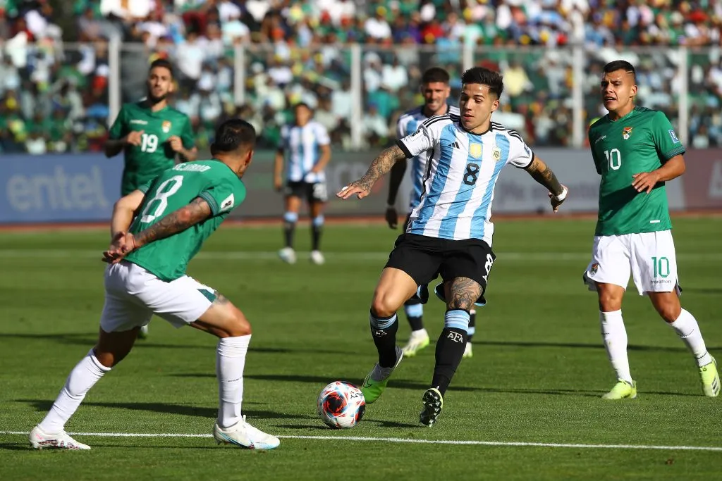 Enzo Fernández en el último partido de Argentina y Bolivia por Eliminatorias. (Getty Images)