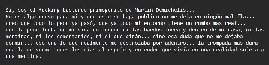 El relato de Facundo Bono, hijo de Martín Demichelis, sobre su historia (PARTE 4)