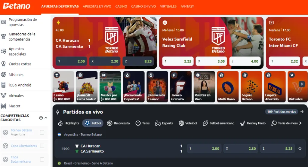 cuotas del torneo Betano