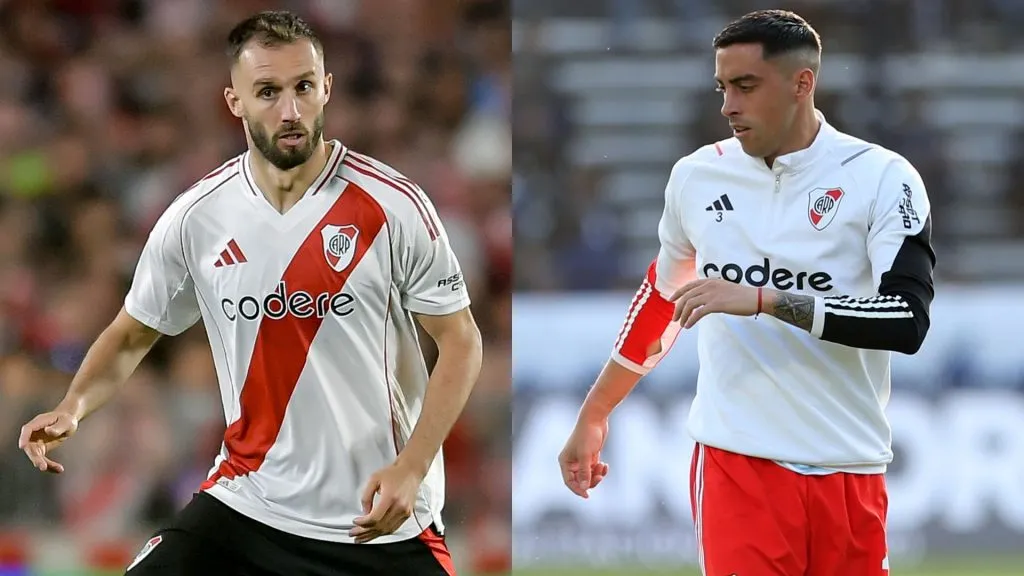 Pezzella y Funes Mori, en momentos diferentes con la camiseta de River. (Getty Images)