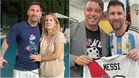 Lionel Messi con su mamá, Celia, y con Marcelo Gallardo.