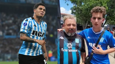 El gesto de Juanfer con dos hinchas de Racing (Fotos: Getty y captura ESPN).