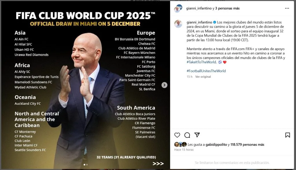 Los clasificados al Mundial de Clubes 2025.