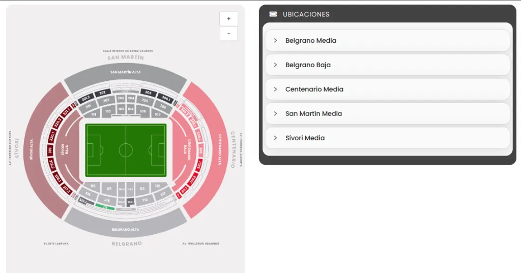 Los sectores disponibles para el partido con Rosario Central. (Actualizado a las 9.45 del miércoles 4 de diciembre).