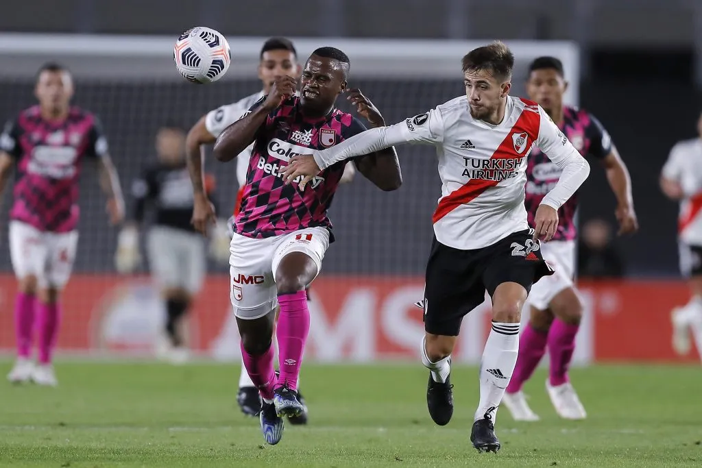 Peña Biafore debutó en Primera en 2021, con Gallardo como DT, ante Independiente Santa Fe por Copa Libertadores (Getty).