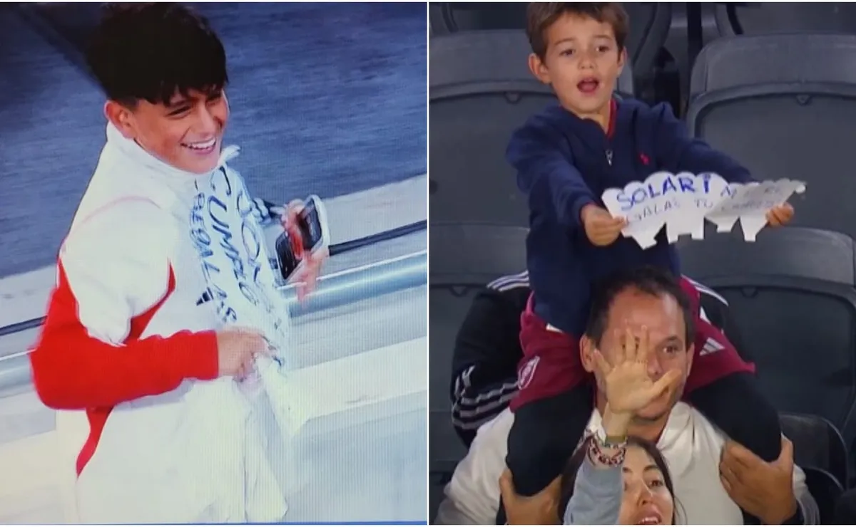 Dos pequeños hinchas de River, reconocidos por Pity Martínez y Pablo Solari.