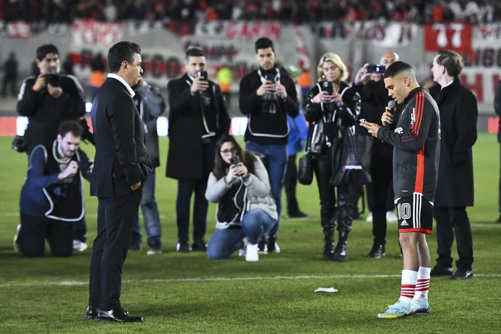 Juanfer en la despedida de Gallardo como DT a finales de 2022. (Getty Images)
