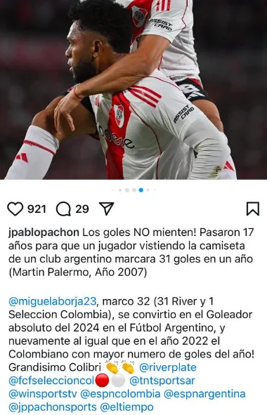El posteo del representante de Borja en Instagram