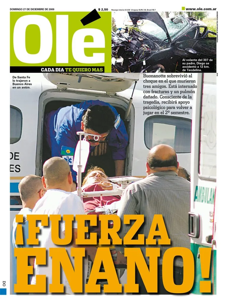 La tapa del diario Olé, el día después de la tragedia de Diego Buonanotte.