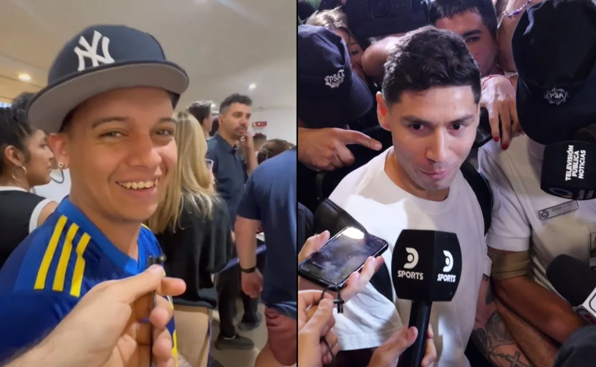 Un hincha de Boca fue a recibir a Gonzalo Montiel.