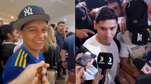 Un hincha de Boca fue a recibir a Gonzalo Montiel.