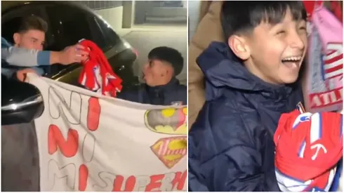 La felicidad de Alan, un fanático del Atlético Madrid tras cruzarse con Julián Álvarez y llevarse su camiseta.