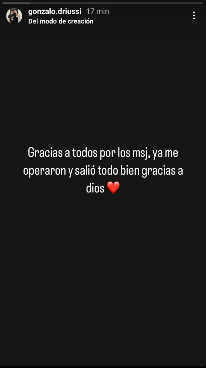 La historia de Instagram de Gonzalo después de la operación.