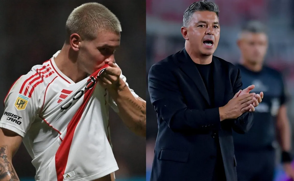 Gallardo y su reacción en el gol de Mastantuono.