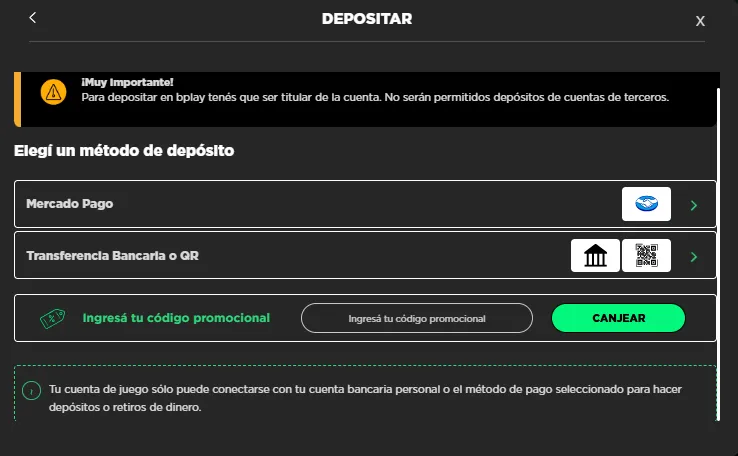 Metodos de pago Bplay