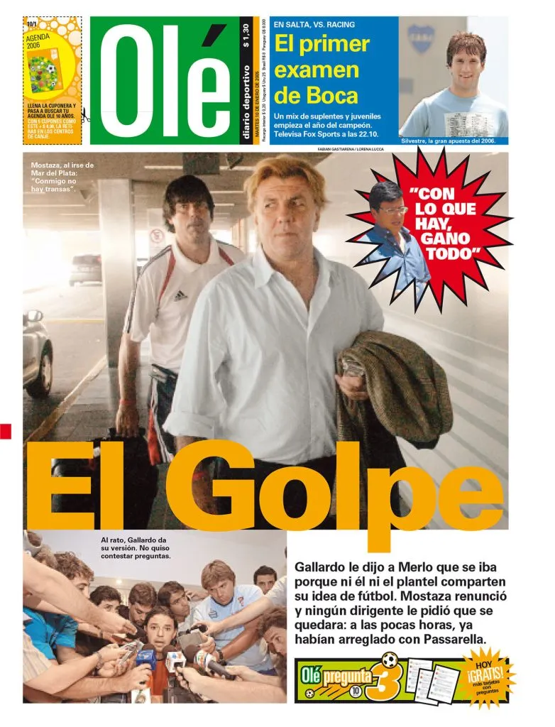 El escándalo entre Marcelo Gallardo y Mostaza Merlo de 2006 fue tapa del diario Olé.