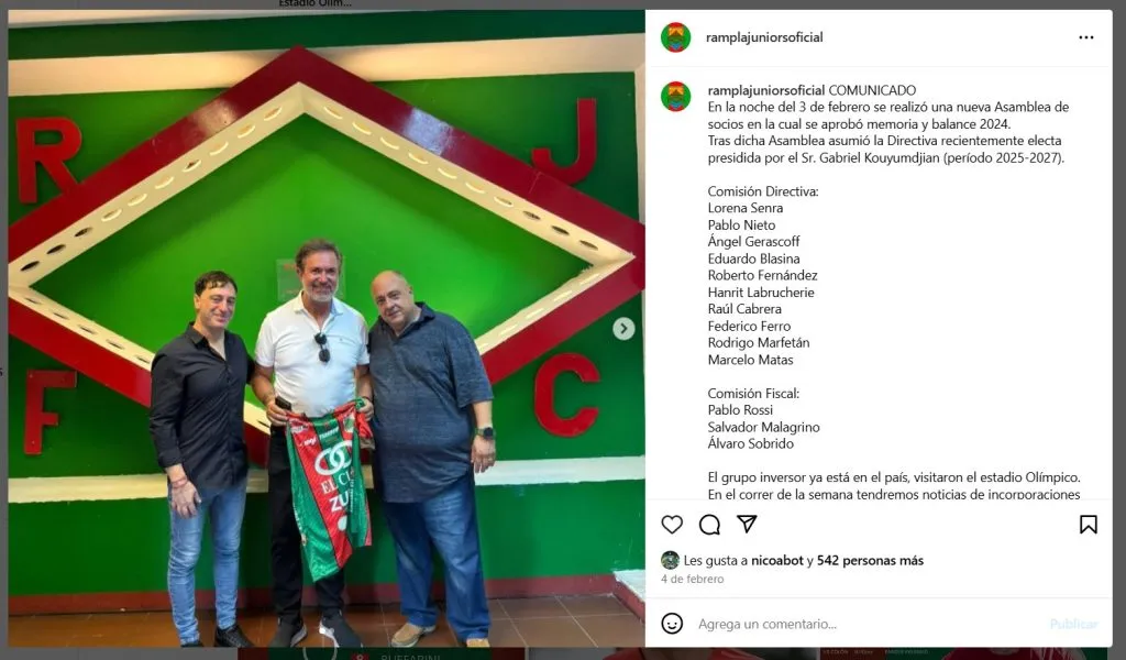 Guillermo Toffoni, socio y vocero de Foster Gillett en Sudamérica (FOTO: @ramplajuniorsoficial).