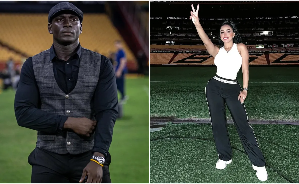 Segundo Castillo, DT de Barcelona de Ecuador, y su mujer Luisa Vidal. Su equipo será rival de River en la fase de Grupos de la Copa Libertadores 2025.