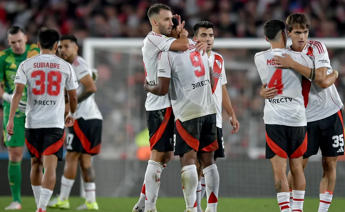 Los jugadores de River Plate, a puro festejo.