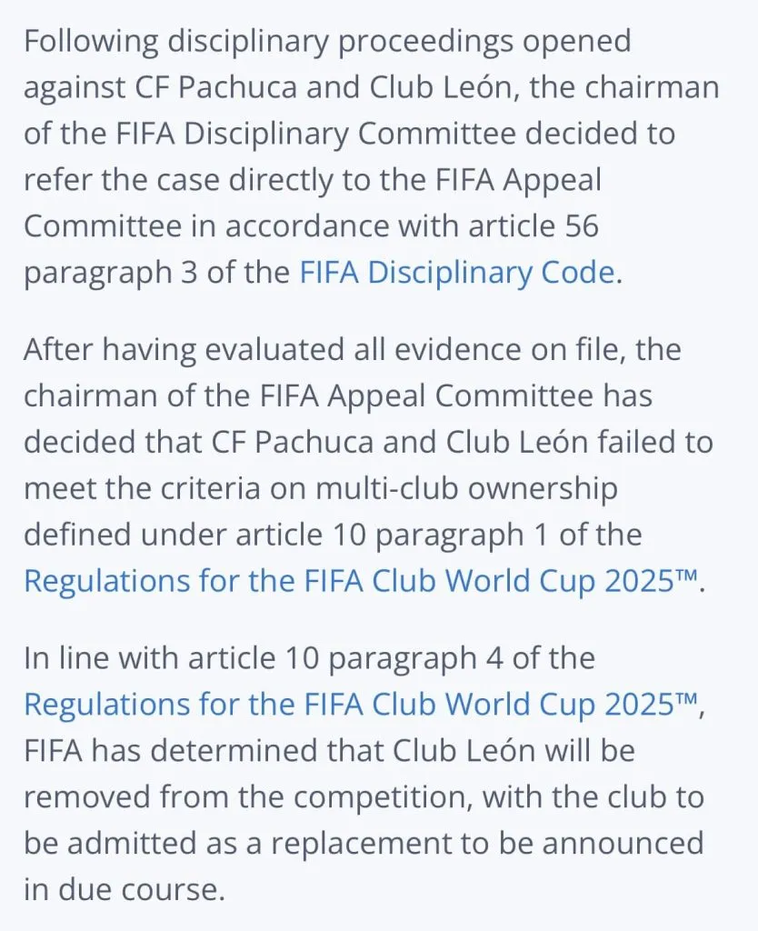 El comunicado de FIFA.