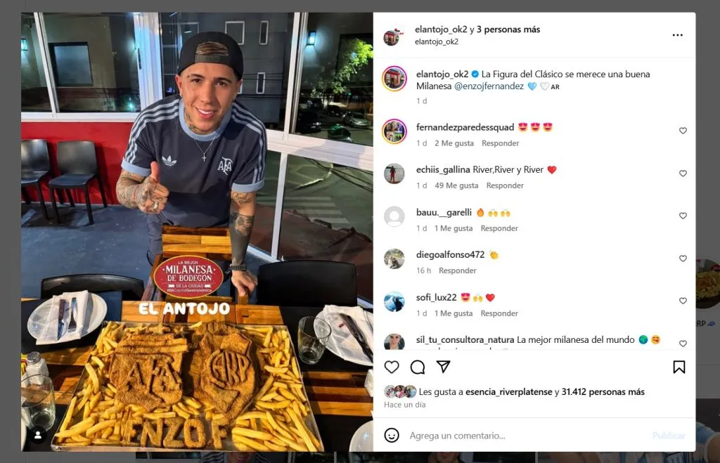 El posteo de El Antojo tras la visita de Enzo Fernández (FOTO: @elantojo_ok2).